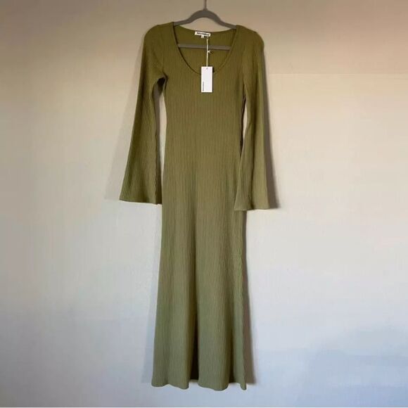NWT Reformation Wrenley Knit Midi Green Sweater Dress Bodycon Size S - Picture 4 of 8